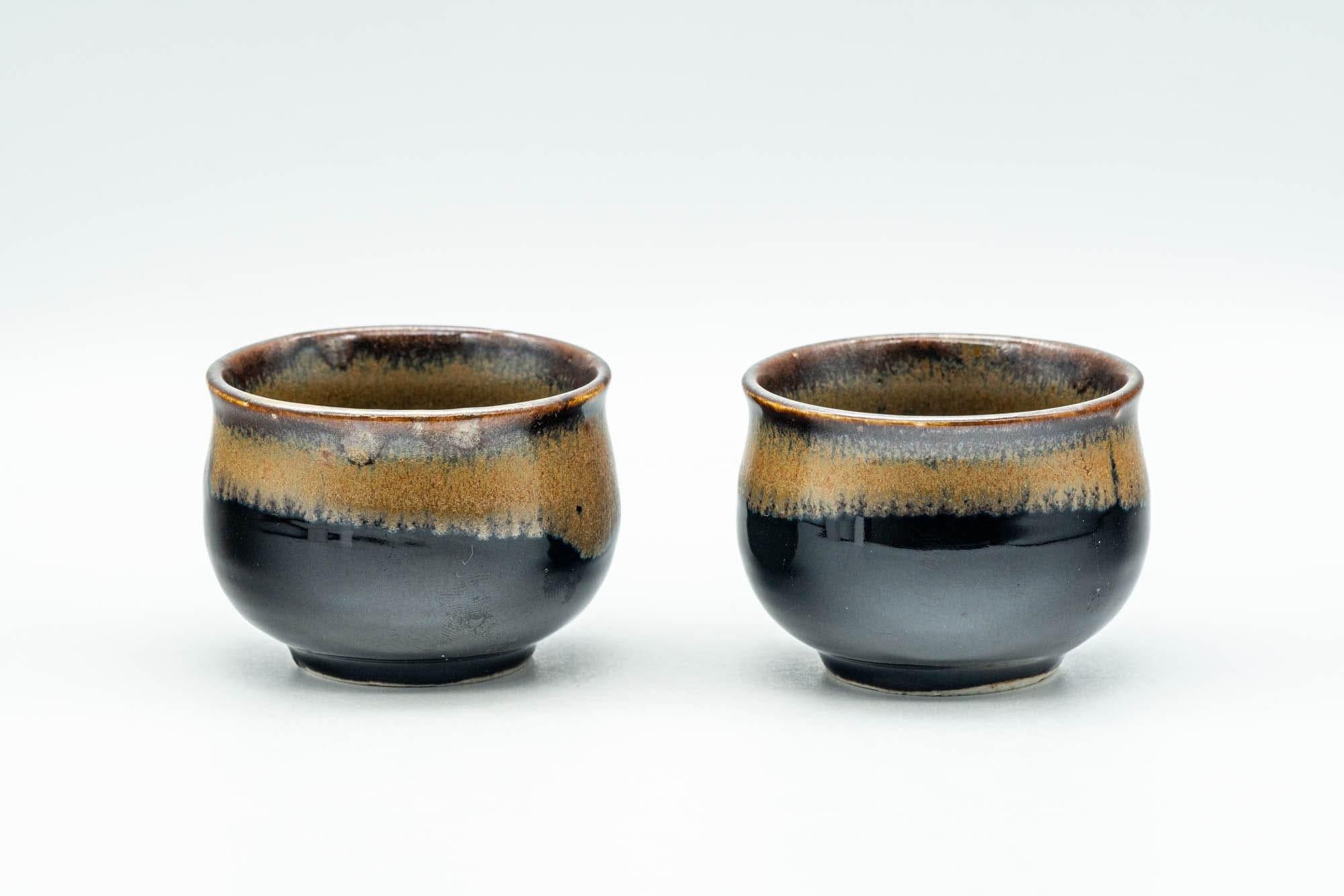 Japanese Teacups - Pair of Black Brown Hare's Fur Glazed Guinomi - 50ml - Tezumi