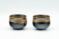 Tezumi — Japanese Teacups - Pair of Black Brown Hare's Fur Glazed Guinomi - 50ml — front view