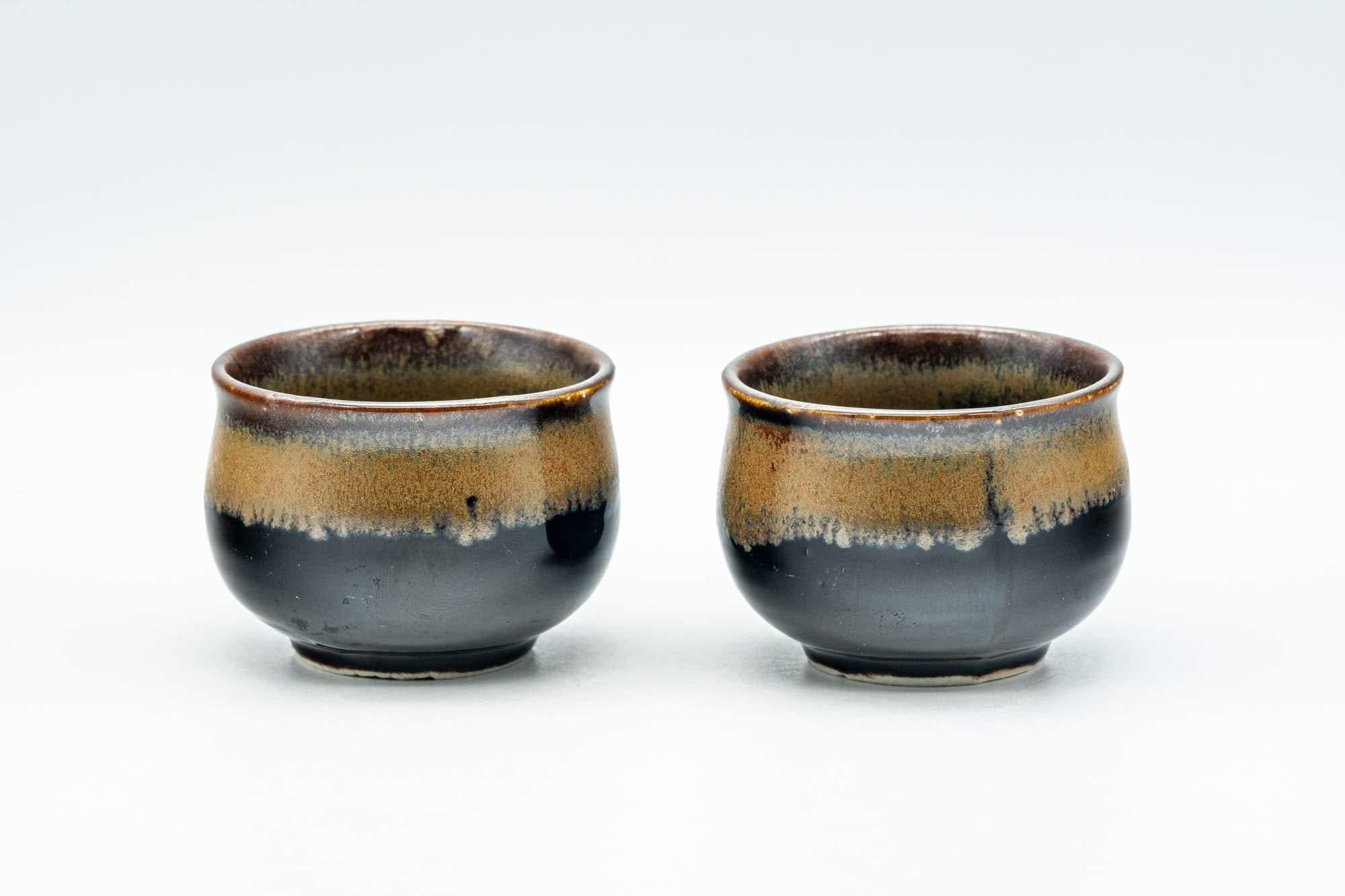 Japanese Teacups - Pair of Black Brown Hare's Fur Glazed Guinomi - 50ml - Tezumi