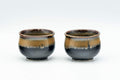 Tezumi — Japanese Teacups - Pair of Black Brown Hare's Fur Glazed Guinomi - 50ml — front view from another angle