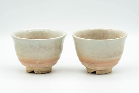 Japanese Teacups - Pair of Beige Pink Weathered Hagi-yaki Yunomi - 90ml - Tezumi
