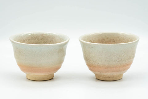 Japanese Teacups - Pair of Beige Pink Weathered Hagi-yaki Yunomi - 90ml - Tezumi