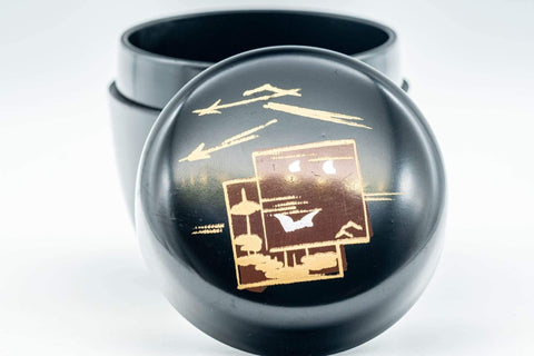 Japanese Natsume - Black Motifs Urushi Lacquer Matcha Tea Caddy - 100ml - Tezumi