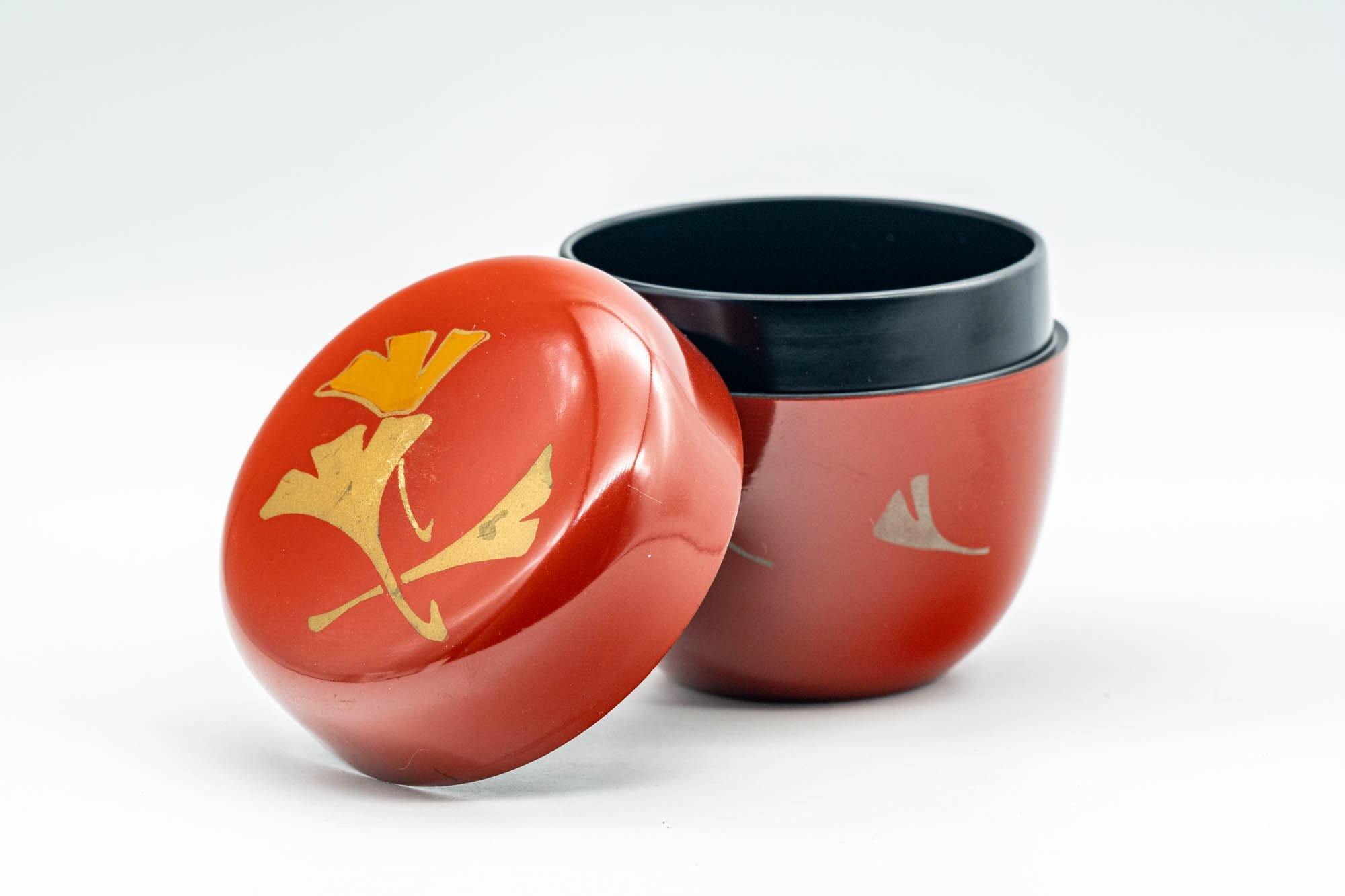 Japanese Natsume - Ginkgo Leaves Red Lacquer Matcha Tea Caddy - 100ml - Tezumi