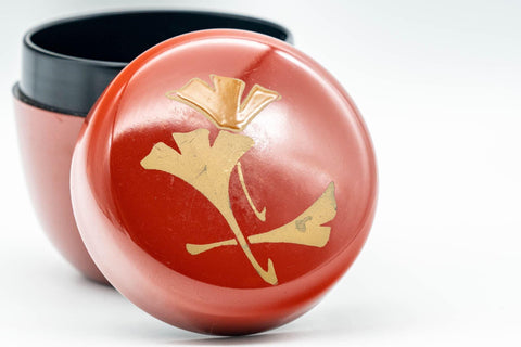 Japanese Natsume - Ginkgo Leaves Red Lacquer Matcha Tea Caddy - 100ml - Tezumi