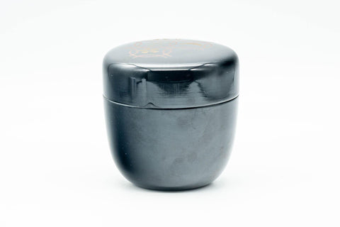 Tezumi — Japanese Natsume - Floral Geometric Black Lacquer Matcha Tea Caddy - 100ml — top-down view showing the interior