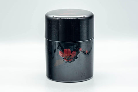 Japanese Chazutsu - Red Floral Black Lacquer Tea Canister - 350ml - Tezumi