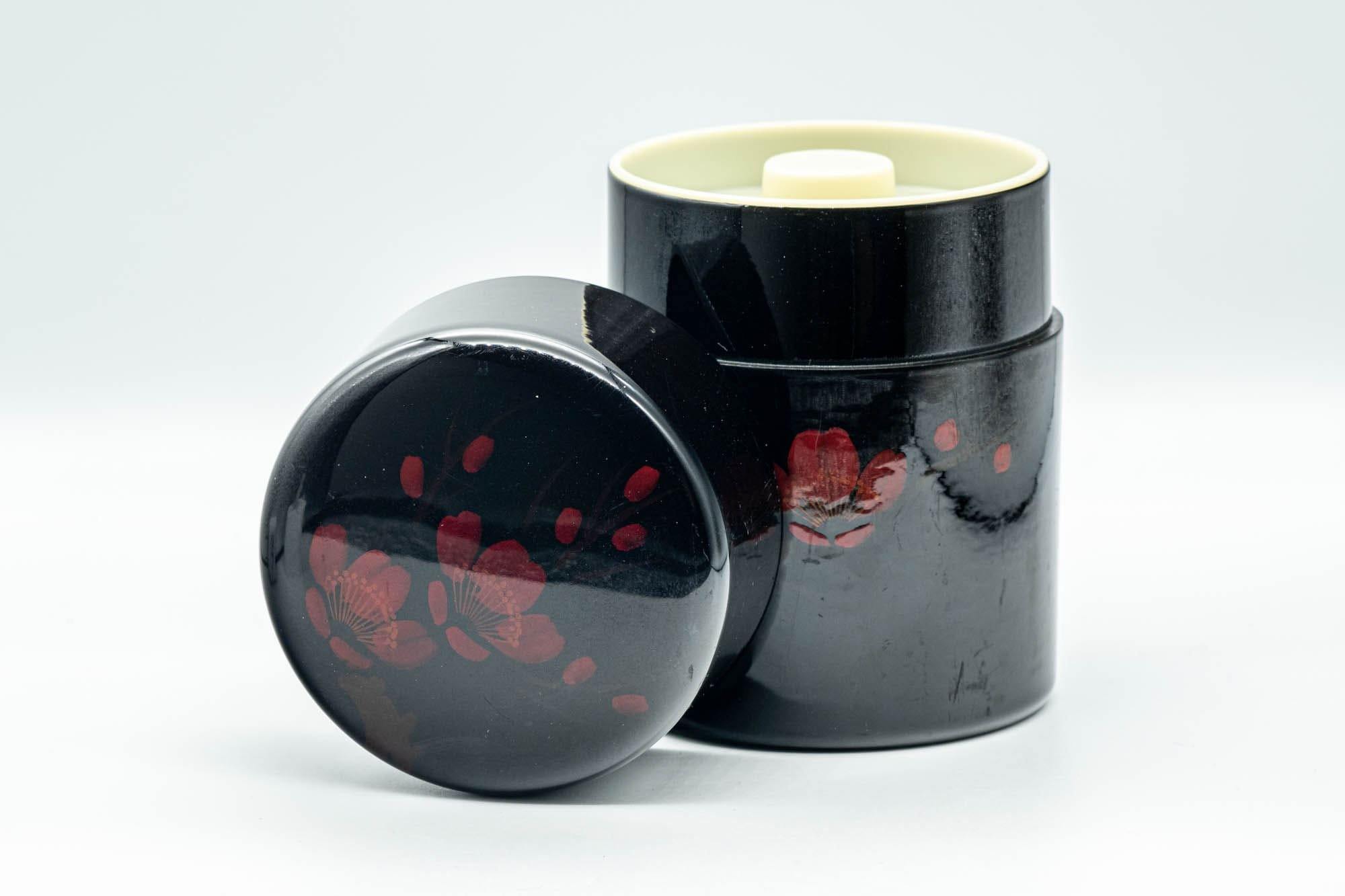 Japanese Chazutsu - Red Floral Black Lacquer Tea Canister - 350ml - Tezumi