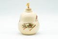 Japanese Tea Ceremony Utensil Set - Kyo-yaki Furidashi, Chakindashi, and Lacquer Chasenzutsu and Kogo - the cream Kyo-yaki furidashi sweets container with lid and fan motif