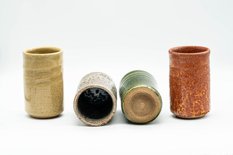 Tezumi — Japanese Teacup Set - 4 Uniquely Glazed Tsutsu-gata Yunomi - 125ml — front view from another angle