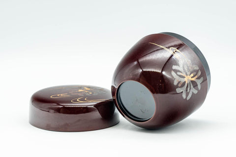 Japanese Natsume - Floral Red Burgundy Lacquer Matcha Tea Caddy - 100ml - Tezumi