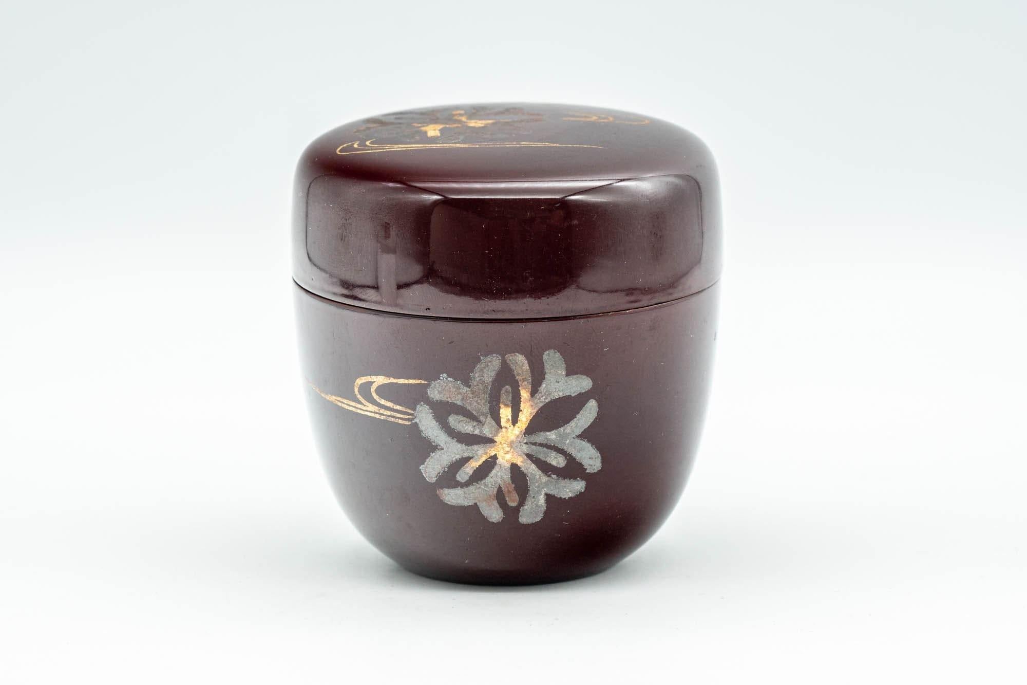 Japanese Natsume - Floral Red Burgundy Lacquer Matcha Tea Caddy - 100ml - Tezumi
