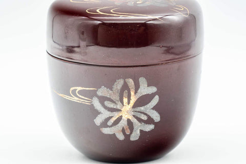 Japanese Natsume - Floral Red Burgundy Lacquer Matcha Tea Caddy - 100ml - Tezumi