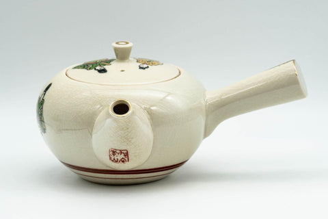 Tezumi — Japanese Kyusu - Golden Villagers Kutani-yaki Debeso Teapot - 300ml — three-quarter view from the opposite side