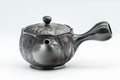 Tezumi — Japanese Kyusu - Textured Black Kurodei Tokoname-yaki Teapot - 250ml — side view with the lid and side handle