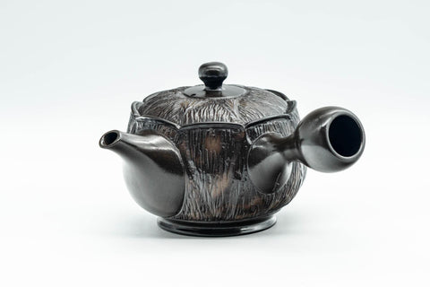 Tezumi — Japanese Kyusu - Textured Black Kurodei Tokoname-yaki Teapot - 250ml — three-quarter view from the opposite side
