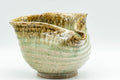 Tezumi — Japanese Katakuchi - Beige Green Crazed Glazed Tea Pouring Bowl - 400ml — closeup of the glaze