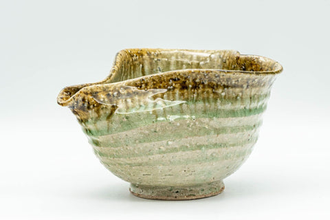 Tezumi — Japanese Katakuchi - Beige Green Crazed Glazed Tea Pouring Bowl - 400ml — front view from another angle