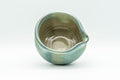 Japanese Tea Set - Green Glazed Dobin Do-ake Teapot with Katakuchi Water Cooler and 2 Yunomi Teacups - the katakuchi water cooler showing its pouring spout