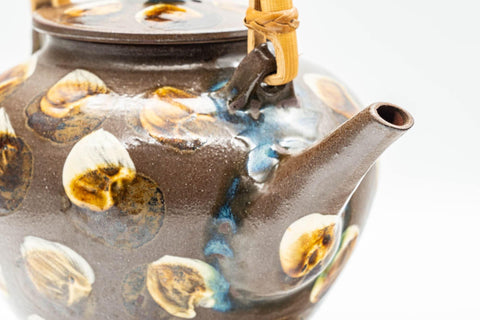 Tezumi — Japanese Tea Set - Brown Dobin Do-ake Teapot with 3 Yunomi Teacups — the teapot and cups arranged together