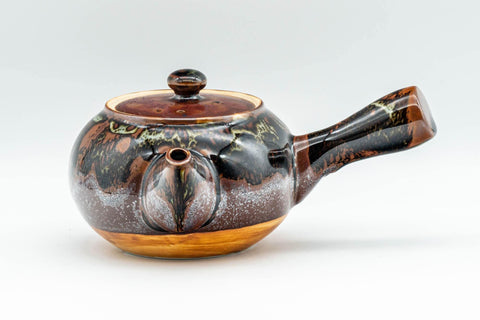 Tezumi — Japanese Tea Set - Drip Glazed Arita-yaki Debeso Kyusu Teapot with 4 Yunomi Teacups — the teapot in three-quarter view