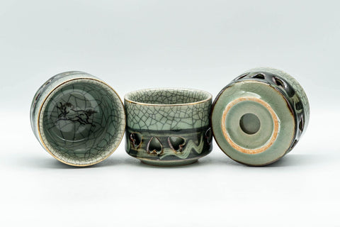 Japanese Tea Set - Obori Soma-yaki Double-walled Kyusu Teapot with 3 Yunomi Teacups - Tezumi