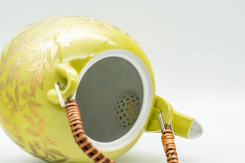 Japanese Dobin - Golden Bird Leaves Yellow Debeso Teapot - 500ml - Tezumi