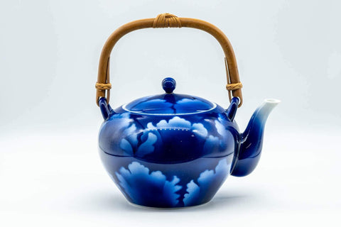 Japanese Tea Set - Blue Floral Debeso Dobin Teapot with 3 Lidded Yunomi Teacups - Tezumi