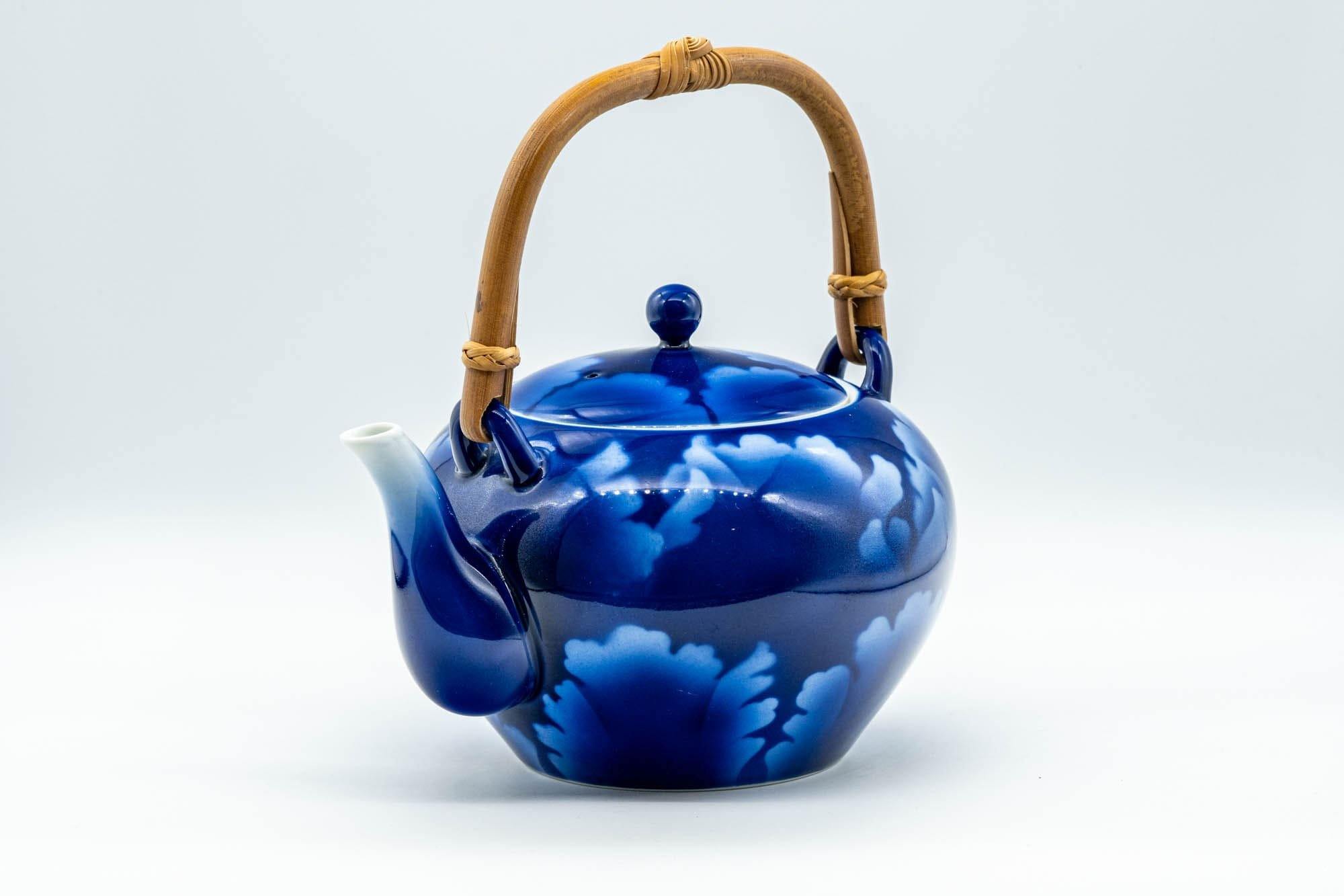 Japanese Tea Set - Blue Floral Debeso Dobin Teapot with 3 Lidded Yunomi Teacups - Tezumi