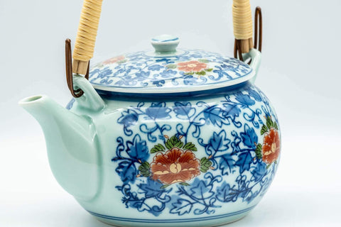Japanese Dobin - Blue Floral Debeso Top-handled Teapot - 500ml - Tezumi