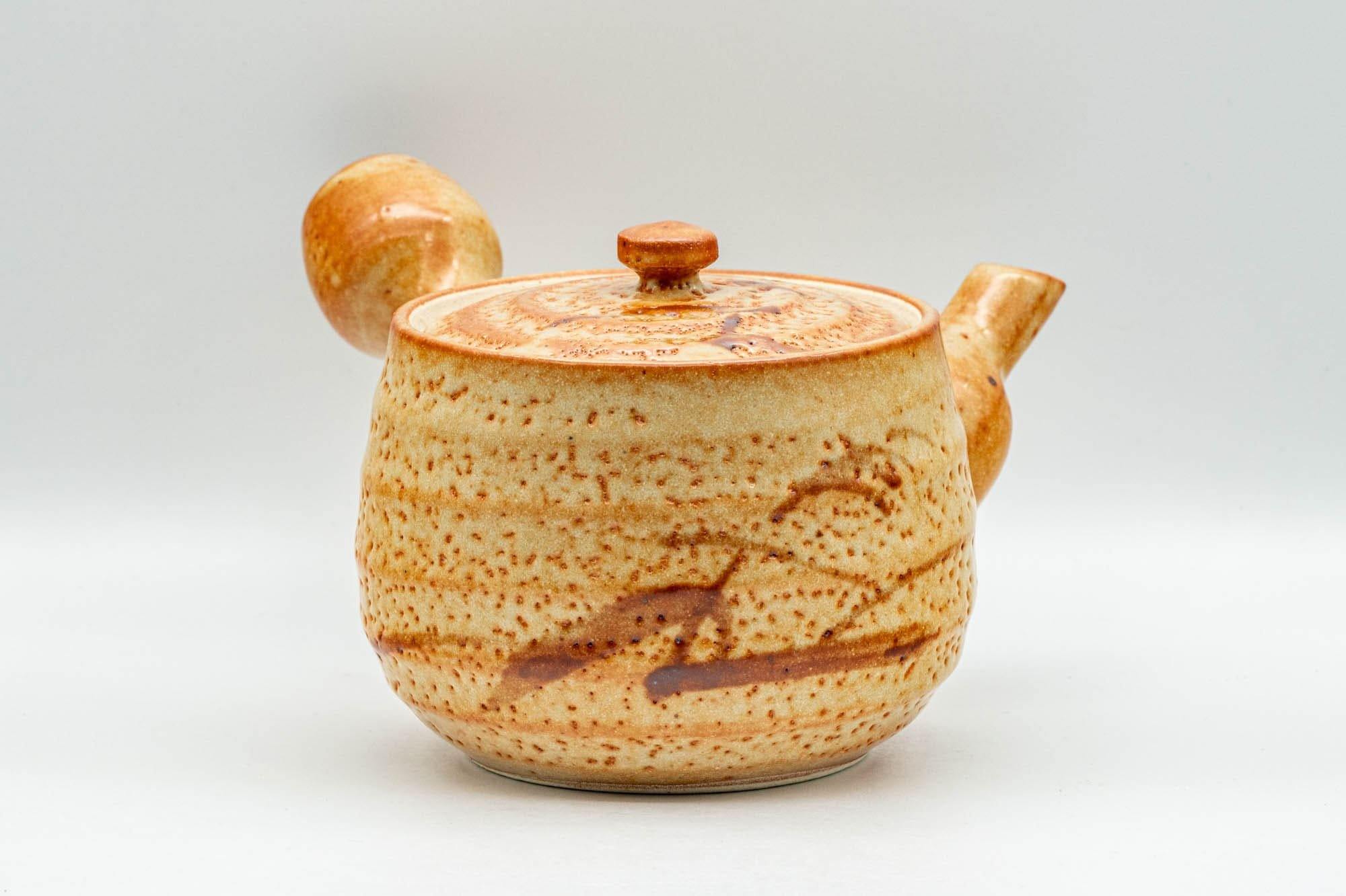 Japanese Tea Set - Orange Shino Glazed Debeso Kyusu Teapot with 3 Yunomi Teacups - Tezumi