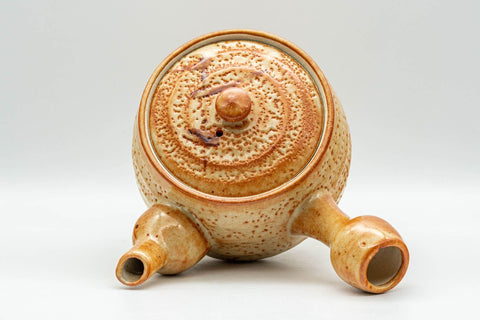 Japanese Tea Set - Orange Shino Glazed Debeso Kyusu Teapot with 3 Yunomi Teacups - Tezumi