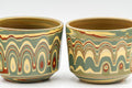 Japanese Teacups - Pair of Mizukani Gyouzan Nerikomi Tokoname-yaki Yunomi - 100ml - closeup of the faceted nerikomi marbling