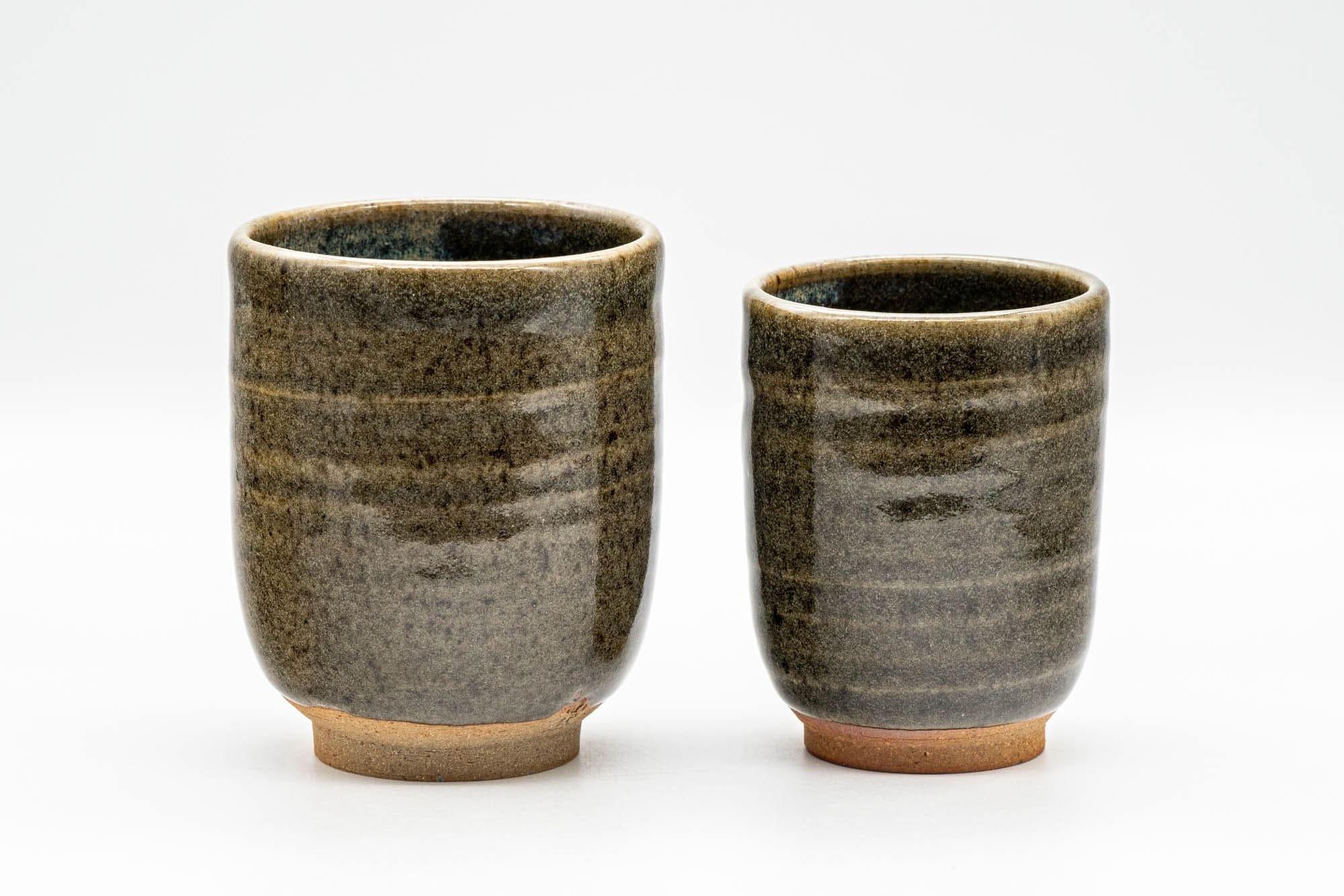 Japanese Teacups - Pair of Beige Green Drip-Glazed Meoto Yunomi - Tezumi