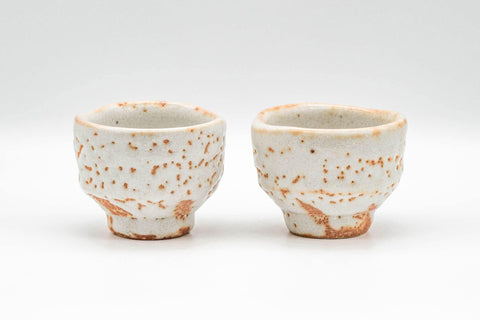Japanese Teacups - Pair of White Orange Shino Glazed Guinomi - 80ml - Tezumi