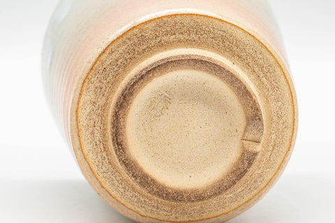 Tezumi — Japanese Teacup - Beige White Drip-Glazed Hagi-yaki Yunomi - 150ml — inverted showing the foot ring