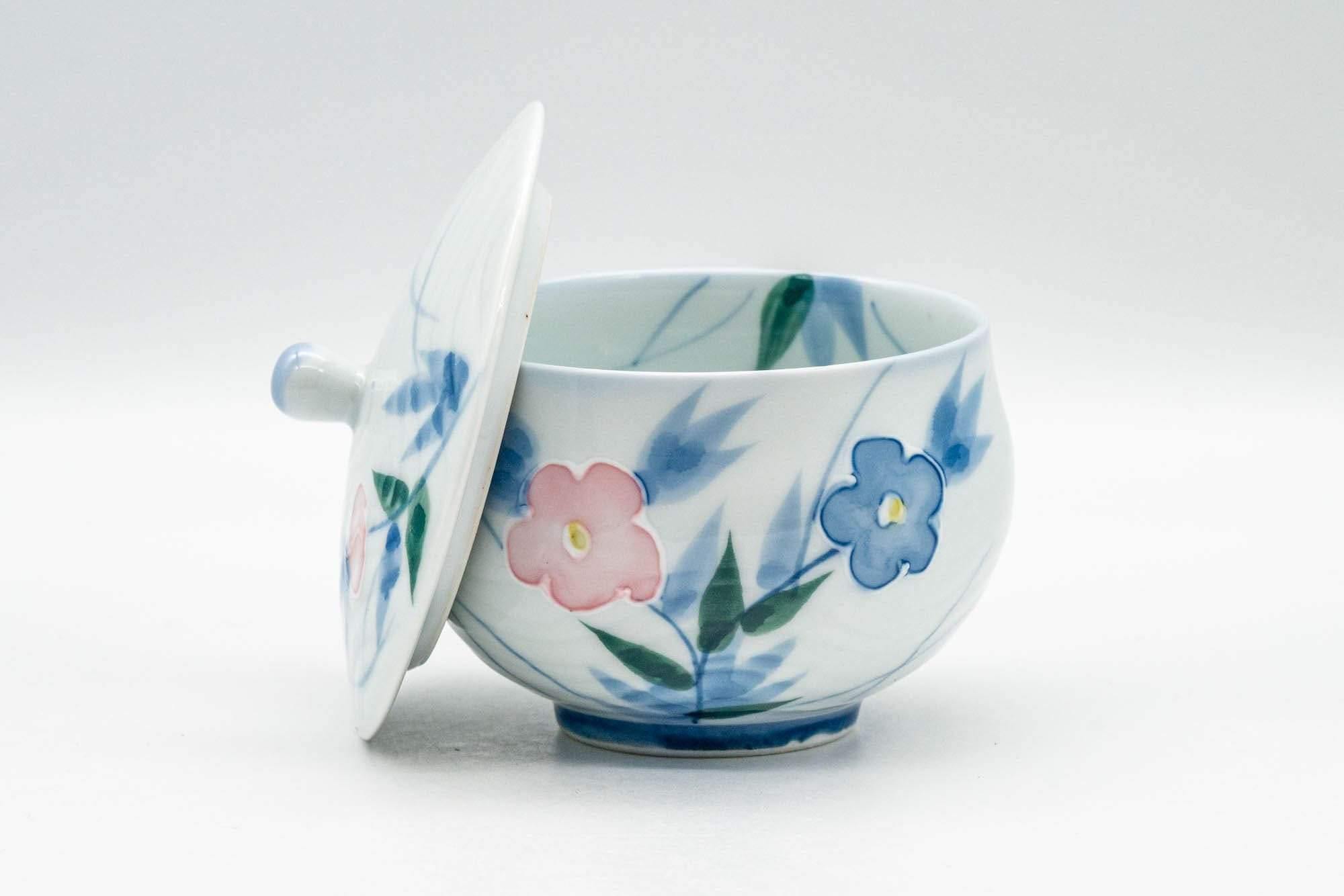 Japanese Teacup - Blue Pink Floral Arita-yaki Lidded Yunomi - 160ml - Tezumi