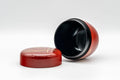 Tezumi — Japanese Natsume - Bamboo Red Lacquer Matcha Tea Caddy - 100ml — closeup of the finish