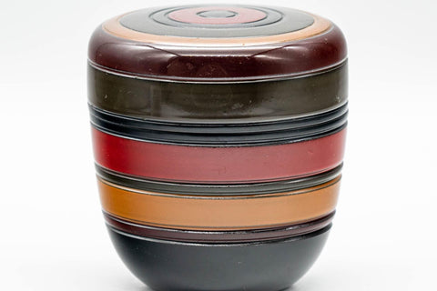 Japanese Natsume - Black, Red, Orange, and Green Striped Matcha Tea Caddy - 100ml - Tezumi
