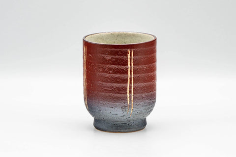 Tezumi — Japanese Teacup - Black, Red, and Beige Striped Yunomi - 160ml — front view from another angle