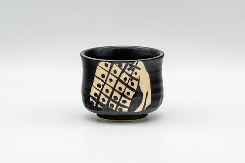 Tezumi — Japanese Teacup - Matte Black Glazed Geometric Motif Yunomi - 70ml — front view