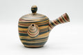 Japanese Kyusu - Nerikomi Tokoname-yaki Do-ake Teapot - 200ml - angled view showing the side handle and lid