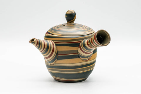 Japanese Kyusu - Nerikomi Tokoname-yaki Do-ake Teapot - 200ml - front view showing the spout