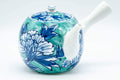 Japanese Tea Set - Blue Green Floral Arita-yaki Debeso Kyusu Teapot with 4 Yunomi Teacups - Tezumi