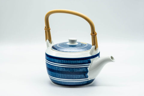 Japanese Dobin - Blue and White Striped Top-Handled Teapot - 380ml - Tezumi