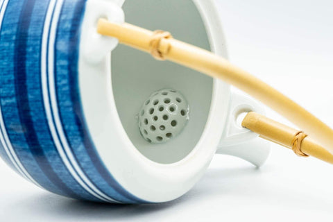 Japanese Dobin - Blue and White Striped Top-Handled Teapot - 380ml - Tezumi