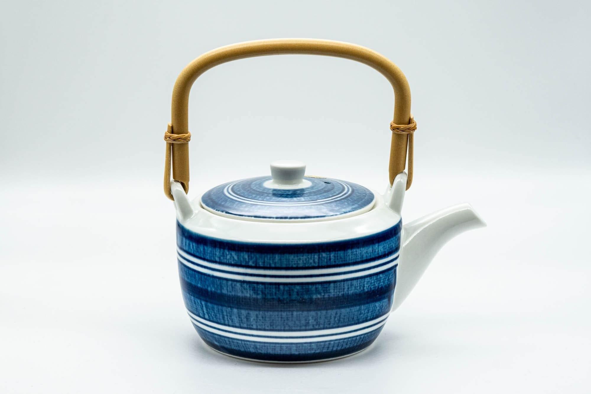 Japanese Dobin - Blue and White Striped Top-Handled Teapot - 380ml - Tezumi