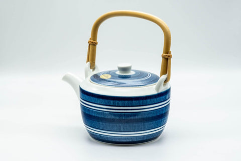 Japanese Dobin - Blue and White Striped Top-Handled Teapot - 380ml - Tezumi