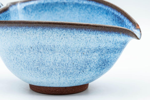 Tezumi — Japanese Yuzamashi - Blue Shino Glazed Ushirode Water Cooler - 150ml — closeup of the glaze