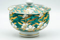 Japanese Teacup - Green White Floral Porcelain Arita-yaki Lidded Yunomi - 150ml - Tezumi